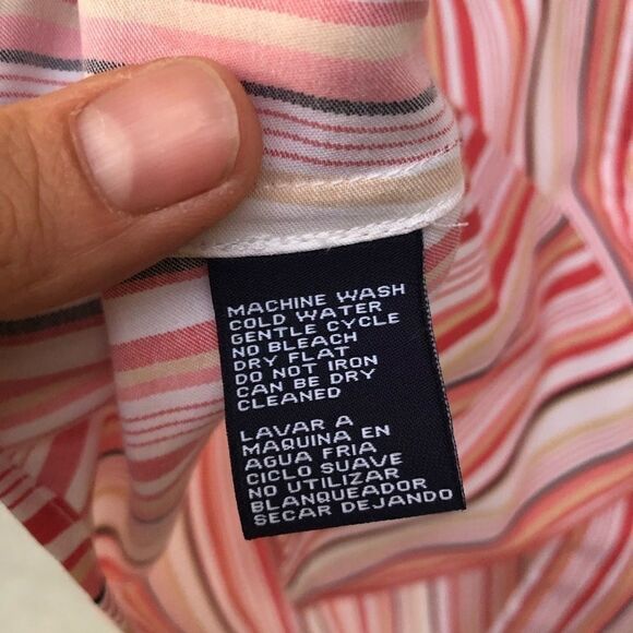 Jones New York petite Button Up Blouse coral stripe career office preppy PL - Picture 6 of 8